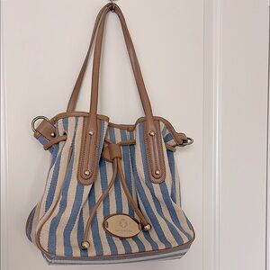 (2 for $20) Paulmark Striped Blue and Tan Shoulder bucket Bag